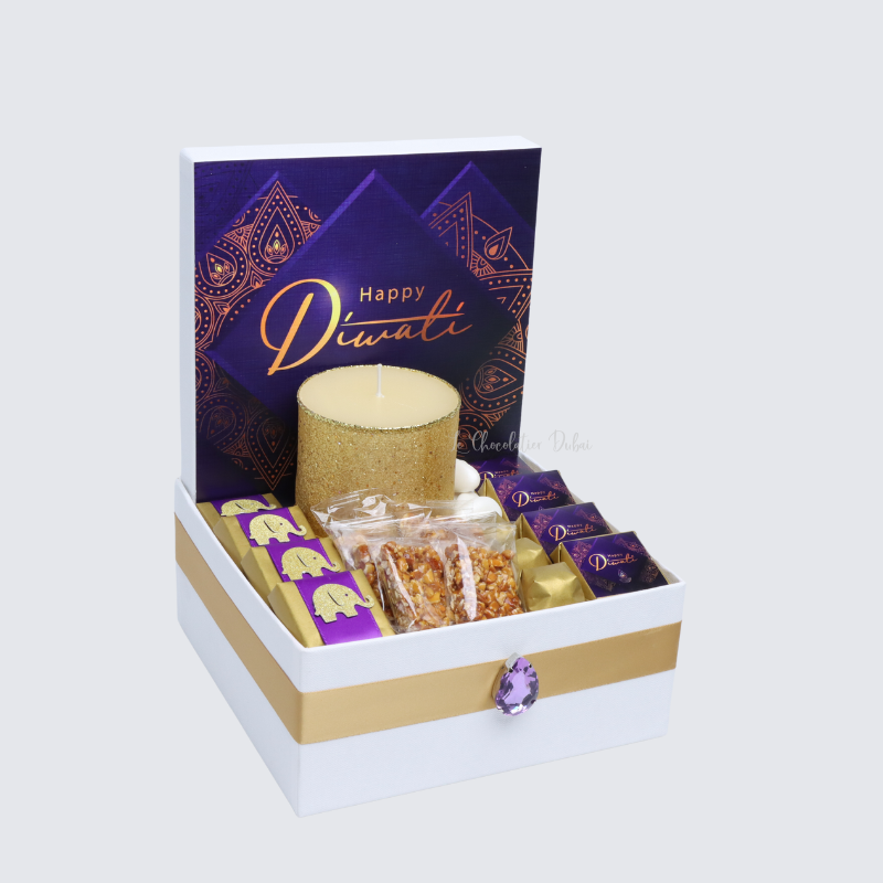 DIWALI DECORATED CANDLE AND CHOCOLATE MEDIUM HAMPER	