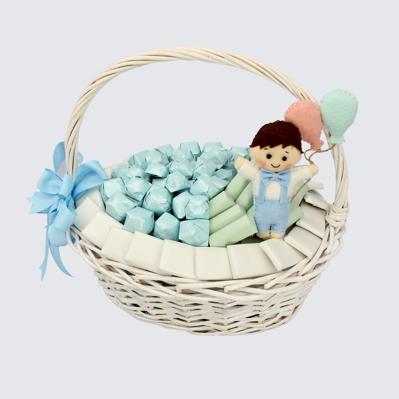 BABY BOY DECORATED CHOCOLATE LARGE BASKET	 	