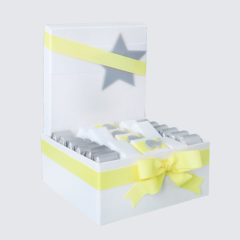 BABY BOY ACRYLIC ELEPHANT DECORATED CHOCOLATE MEDIUM HAMPER	 	