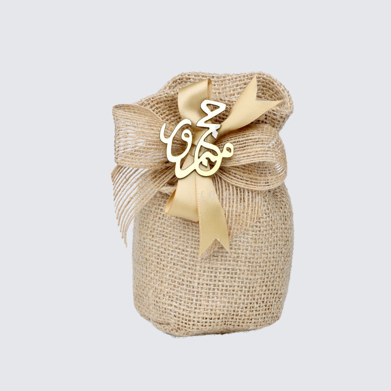 EID HAJJ ACRYLIC DECORATED CANDLE JUTE BAG 