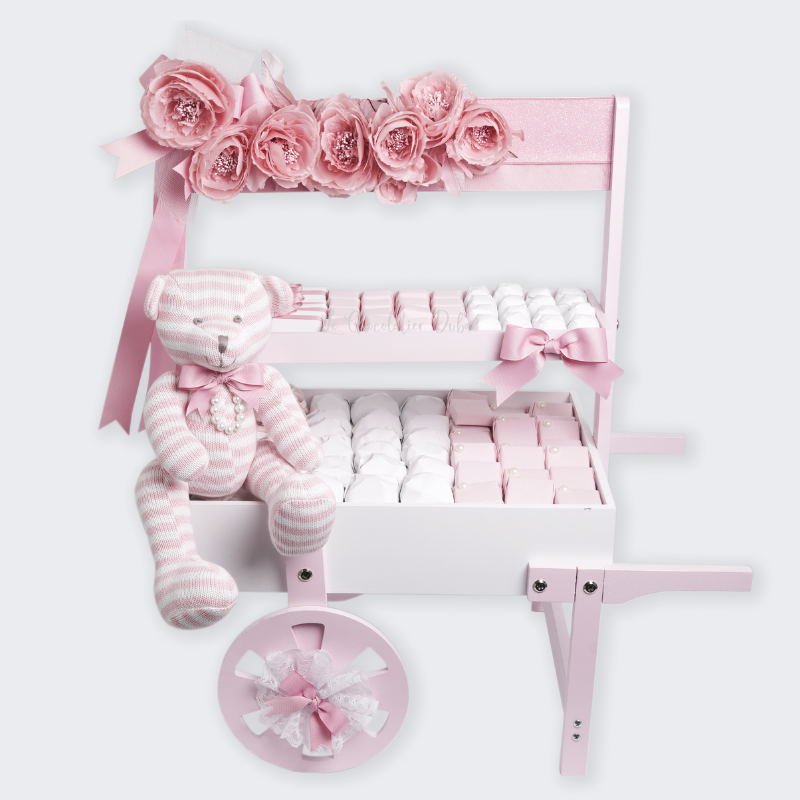 BABY GIRL DECORATED CHOCOLATE WOOD CART ARRANGEMENT