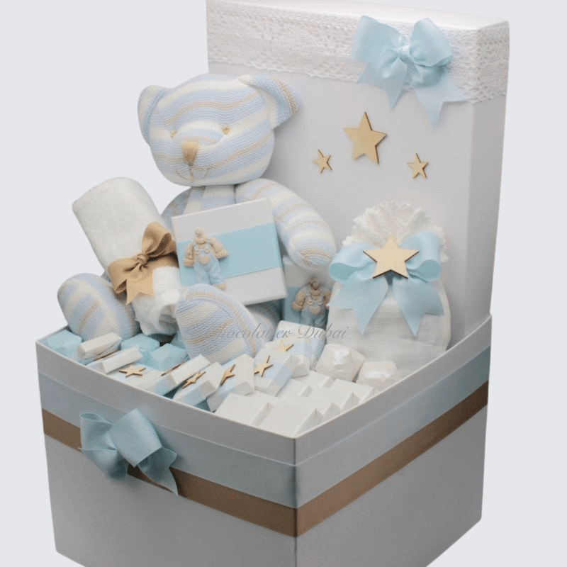 BABY BOY TEDDY BEAR DECORATED CHOCOLATE LARGE HAMPER	 	