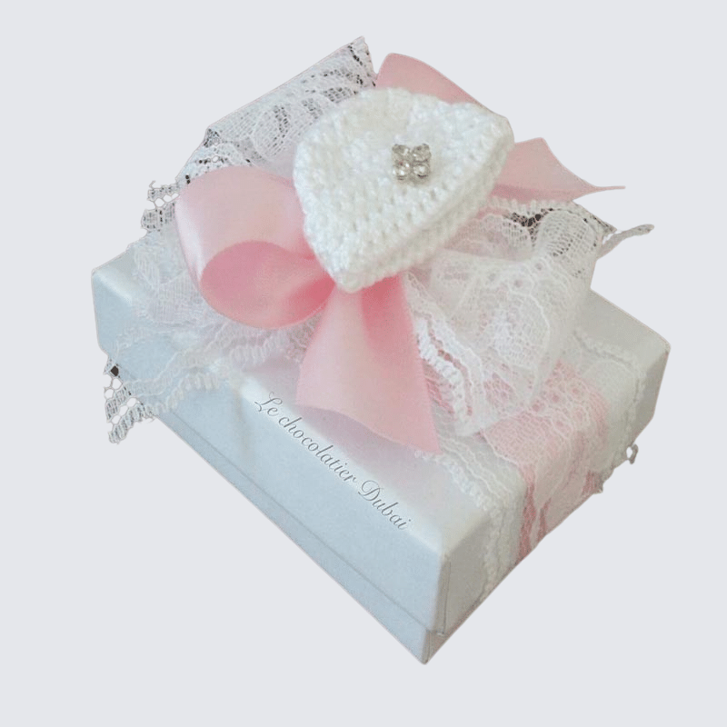 BABY CROCHET HAT DECORATED CHOCOLATE BOX