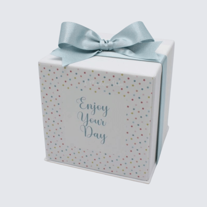 STAR DESIGNED "ENJOY YOUR DAY" CHOCOLATE HARD CUBE BOX	 	 	