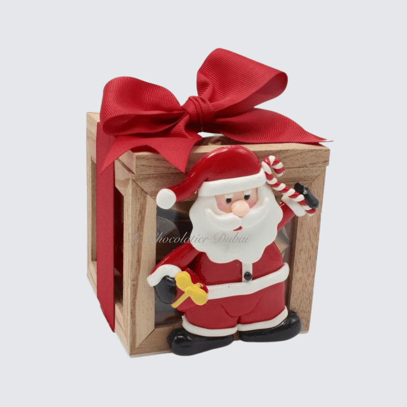 CHRISTMAS SANTA DECORATED CHOCOLATE WOODEN GLASS BOX