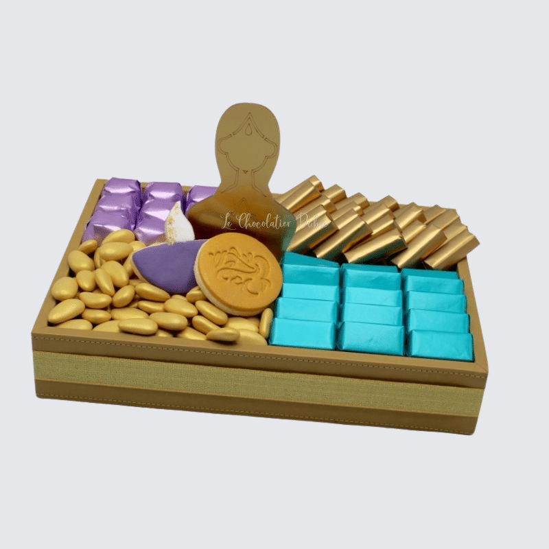 DIWALI DESIGNED ACRYLIC DECORATED CHOCOLATE LEATHER TRAY