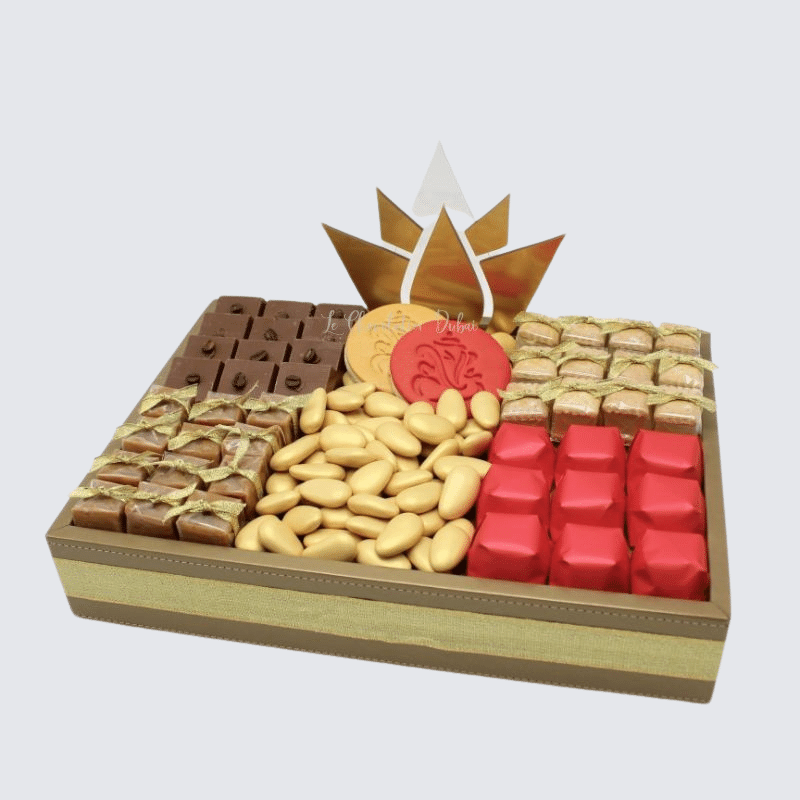 DIWALI ACRYLIC DECORATED CHOCOLATE LEATHER TRAY