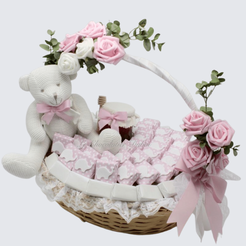 LUXURY BABY GIRL ACRYLIC ELEPHANT DECORATED CHOCOLATE BASKET