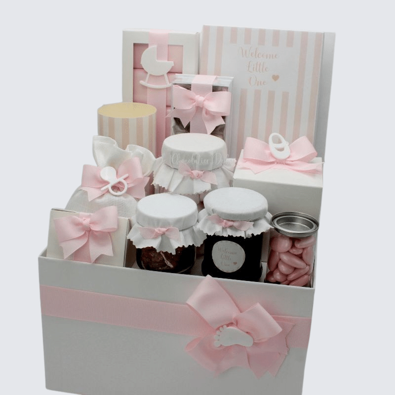 BABY GIRL DECORATED CHOCOLATE & SWEETS EXTRA LARGE HAMPER 	