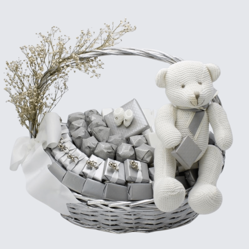 BABY BOY TEDDY DECORATED CHOCOLATE EXTRA LARGE BASKET		