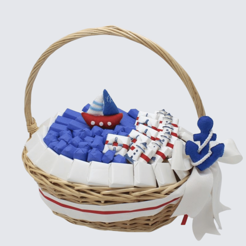 BABY BOY NAUTICAL THEME DECORATED CHOCOLATE LARGE BASKET	 	