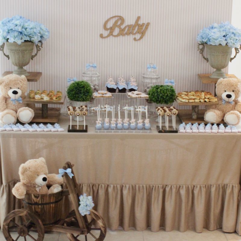 LUXURY RUSTIC TEDDY THEME DECORATED CHOCOLATE & COOKIES DESSERT TABLE	 	 	