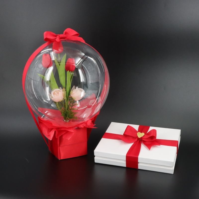 VALENTINE'S CHOCOLATE HARD BOX AND DECORATED FLOWER BALLOON SET