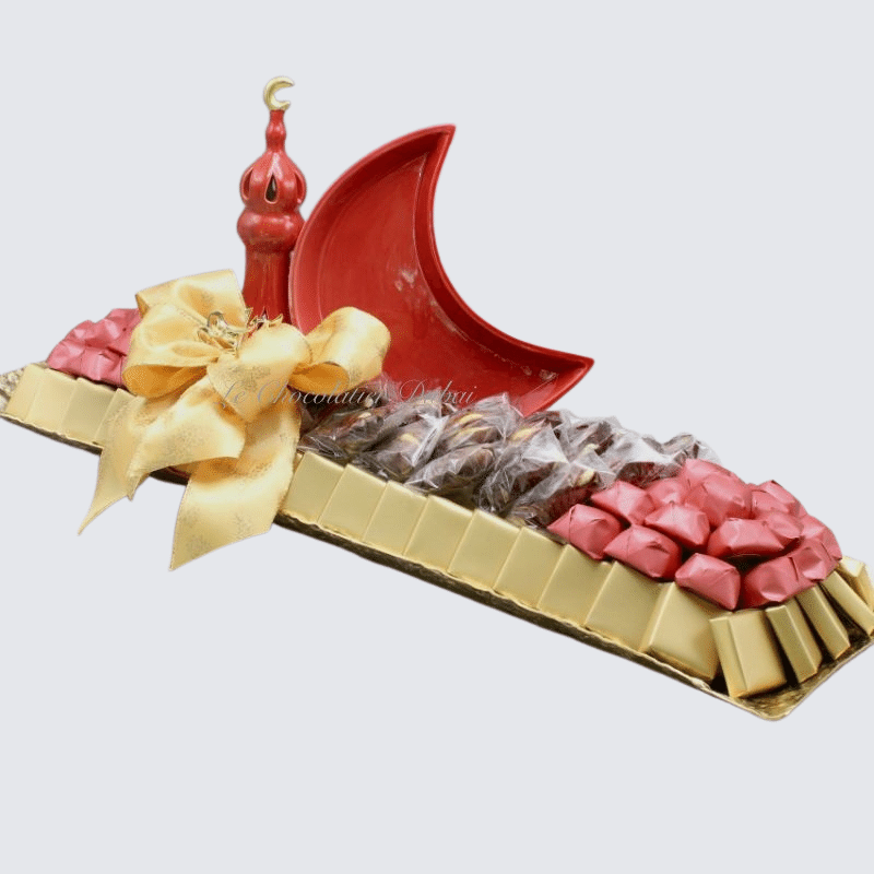 LUXURY RAMADAN CHOCOLATE & DATES GOLD METALLIC TRAY