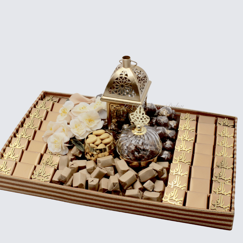 LUXURY EID RAMADAN DECORATED CHOCOLATE & SWEETS LEATHER TRAY