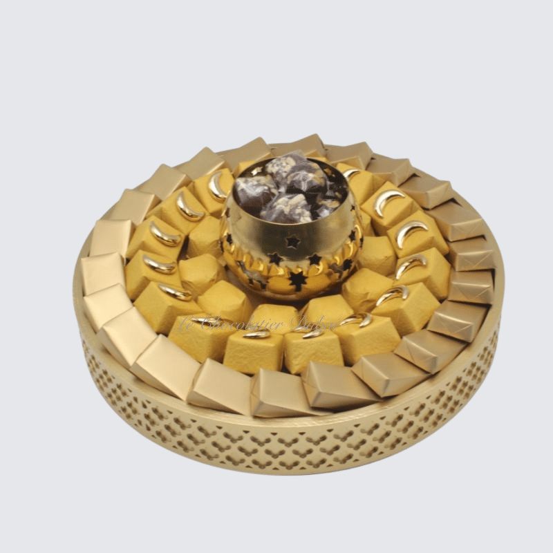 RAMADAN EID DECORATED CHOCOLATE ROUND WOOD TRAY