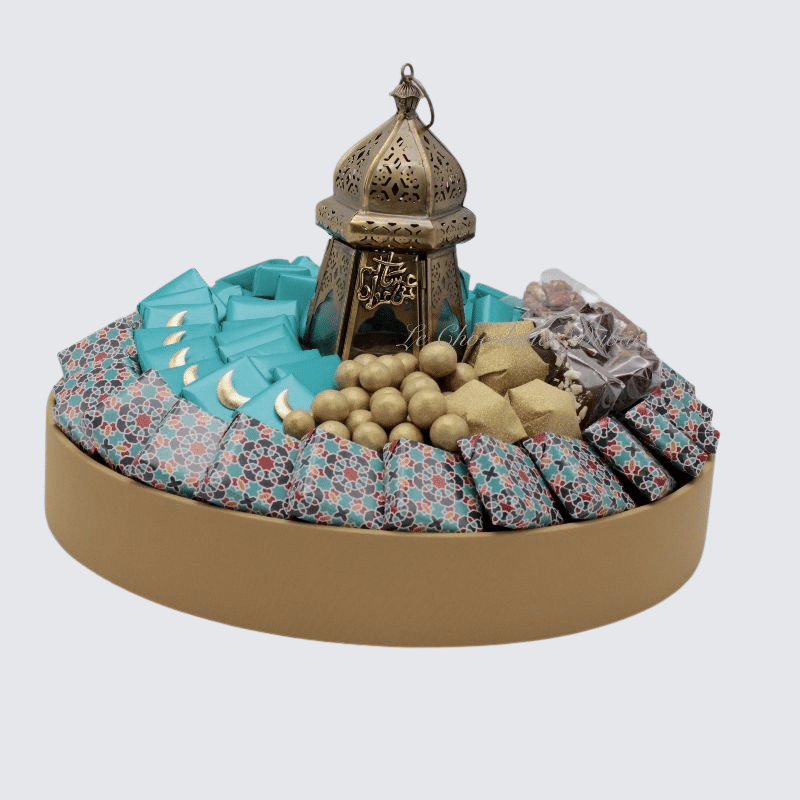 RAMADAN EID DECORATED CHOCOLATE & SWEETS ROUND LEATHER TRAY