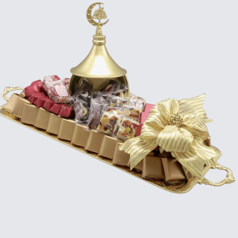 LUXURY RAMADAN EID CHOCOLATE & SWEETS GOLD METALLIC TRAY