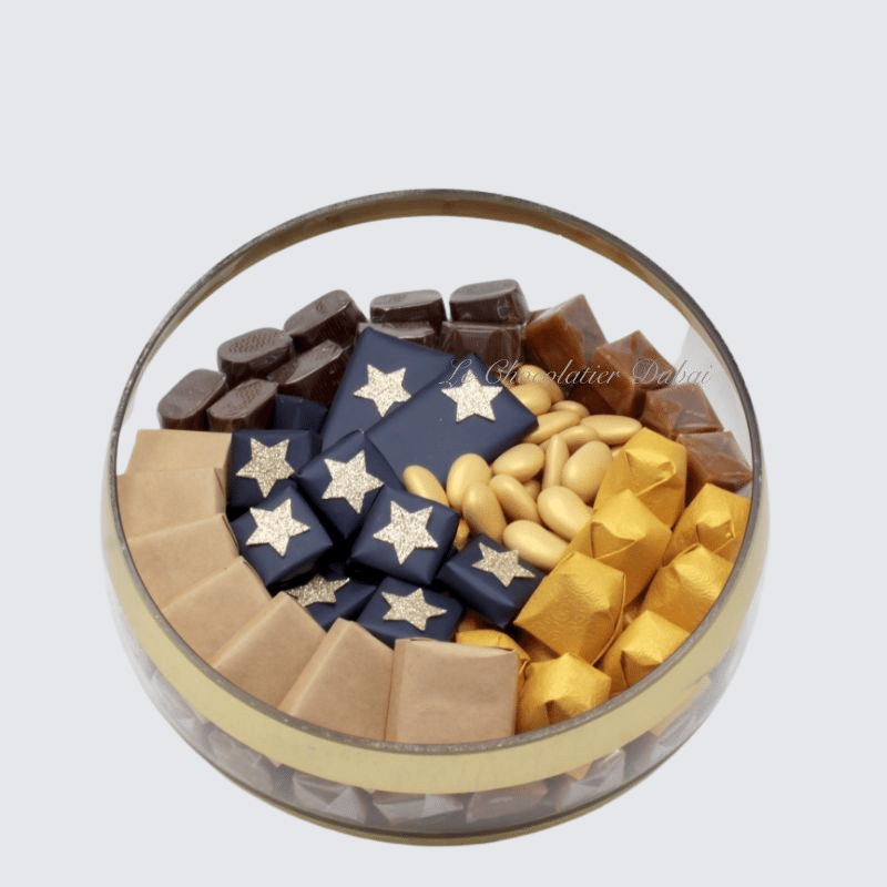 STAR DECORATED CHOCOLATE GLASS BOWL	 	